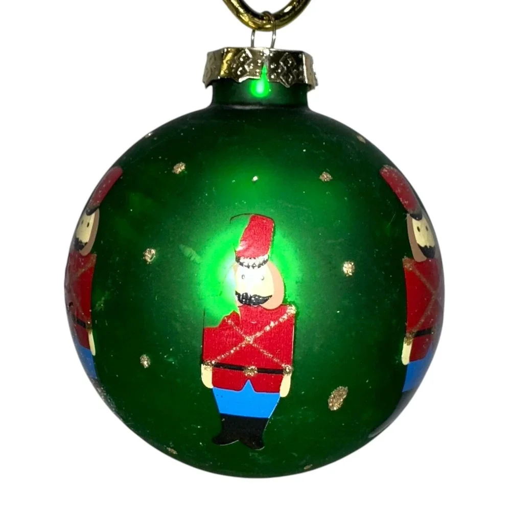 Vintage Set Of‎ 5 Green Christmas Ornaments Snowman Santa Soldier Glass Balls